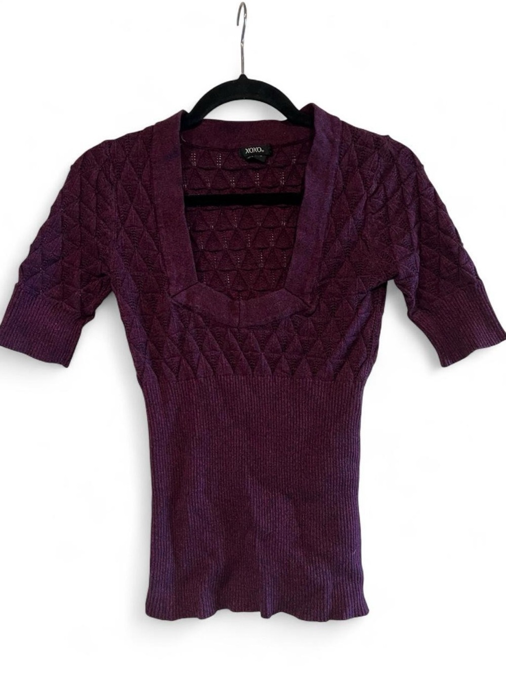 Vintage XOXO Purple Diamond Knit Scoop Neck Sweater Top Size S